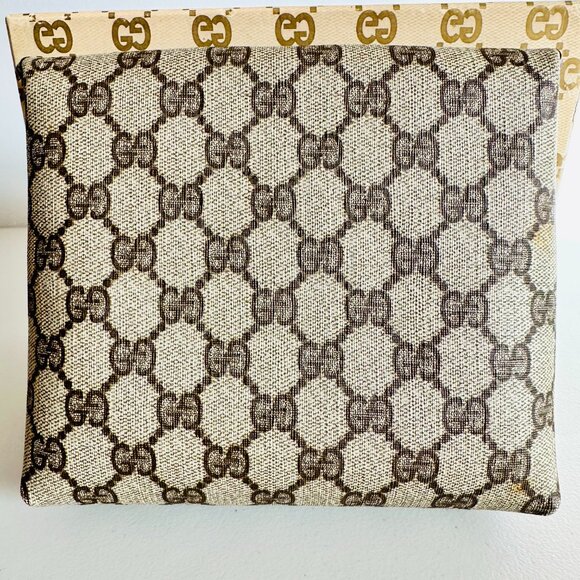 AUTHENTIC GUCCI SIGNATURE GG COATED CANVAS LEATHER TRIM COSMETIC POUCH VINTAGE - Picture 4 of 15